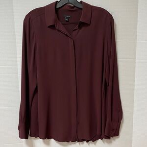 Ann Taylor, Women's Burgundy Long Sleeve Blouse, Size Small